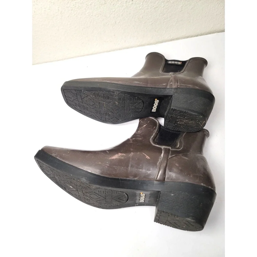 Bogs valerie Women's Brown Ankle Rubber Heel Pump Rain Boots Size 8‎